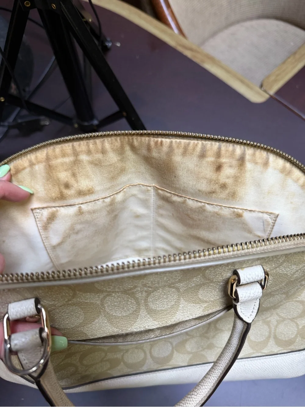 Coach Khaki and Chalk Dome Satchel with Strawberry Charm